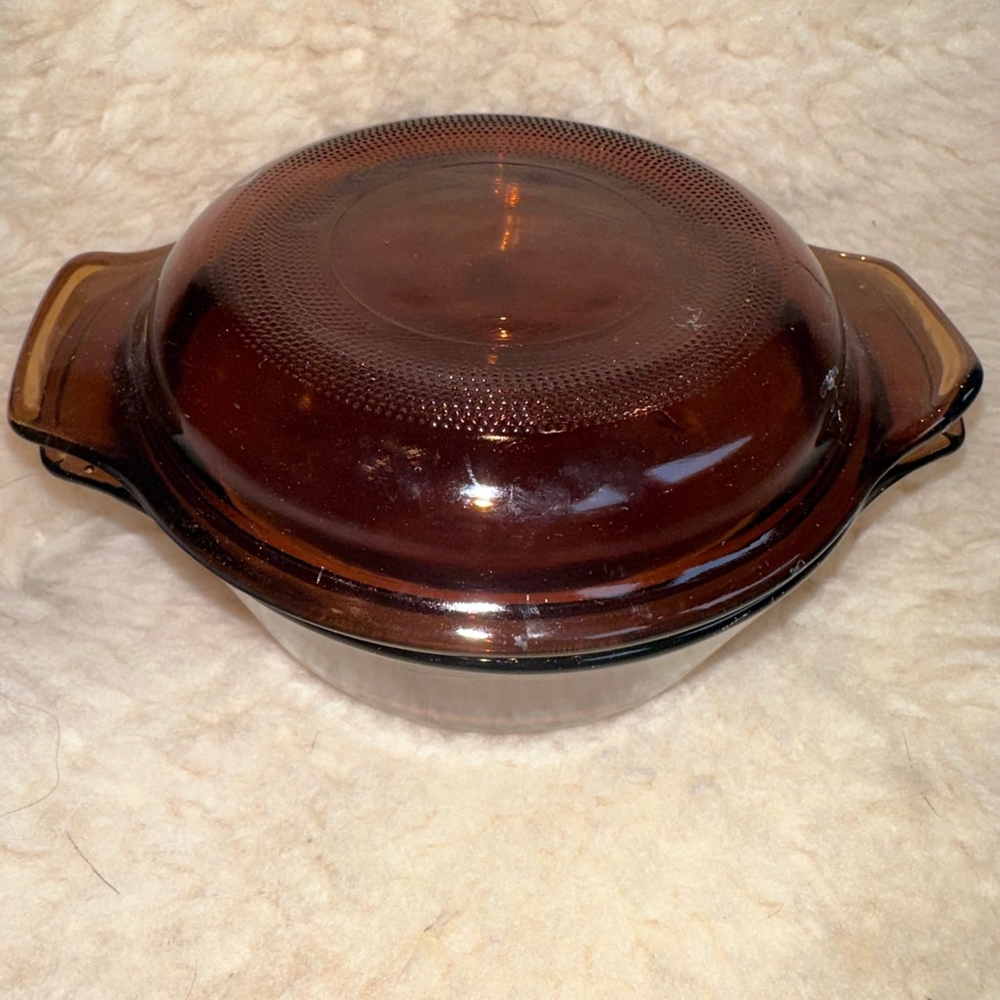 Anchor Hocking Fire King Amber Glass Casserole Dish Bowl with Lid 12 Ounce USA